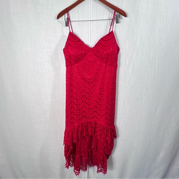 Venus Lace Tiered Ruffle Hem High Low Event Evening Night Out Red Dress Size 10 - Picture 1 of 15